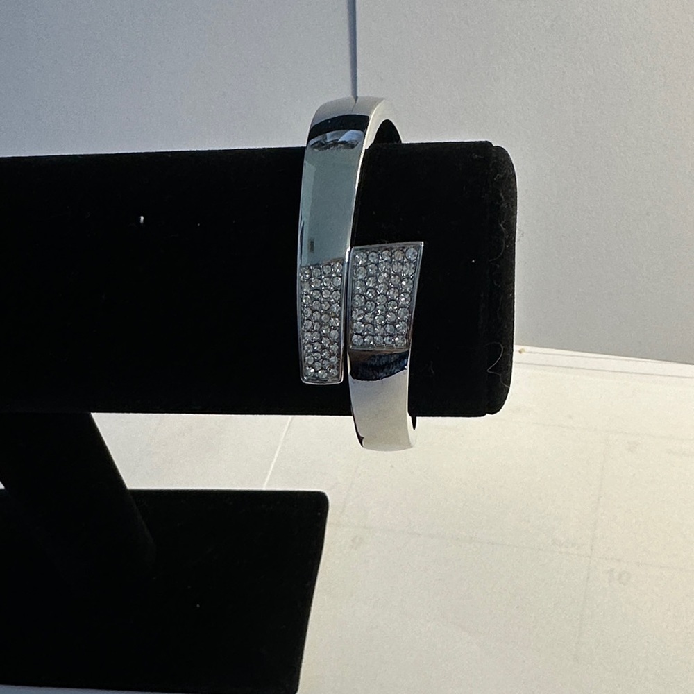 Lia Sophia Silver Crystal Accent Hinged Bracelet
